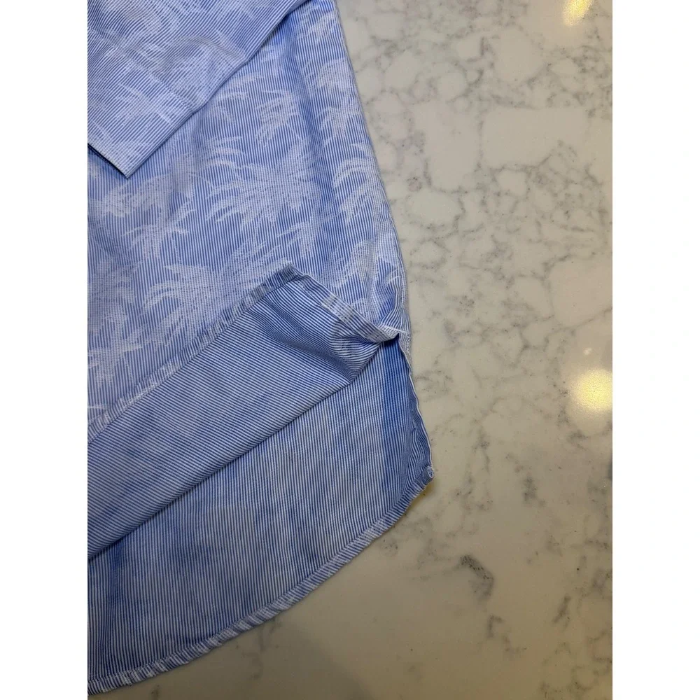 Chicos Blue White Striped Palm Print Cotton Blouse Chicos Sz 0 Small/4